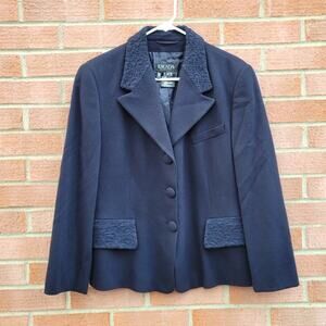 Escada Vintage Navy Lace Insets Wool Blazer Jacket size 40 Medium
